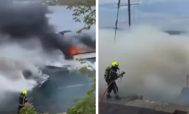 Rozsáhlý požár lodí u Kraljevice: záchranáři hasí více plavidel